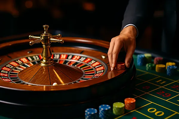 Player placing roulette bet